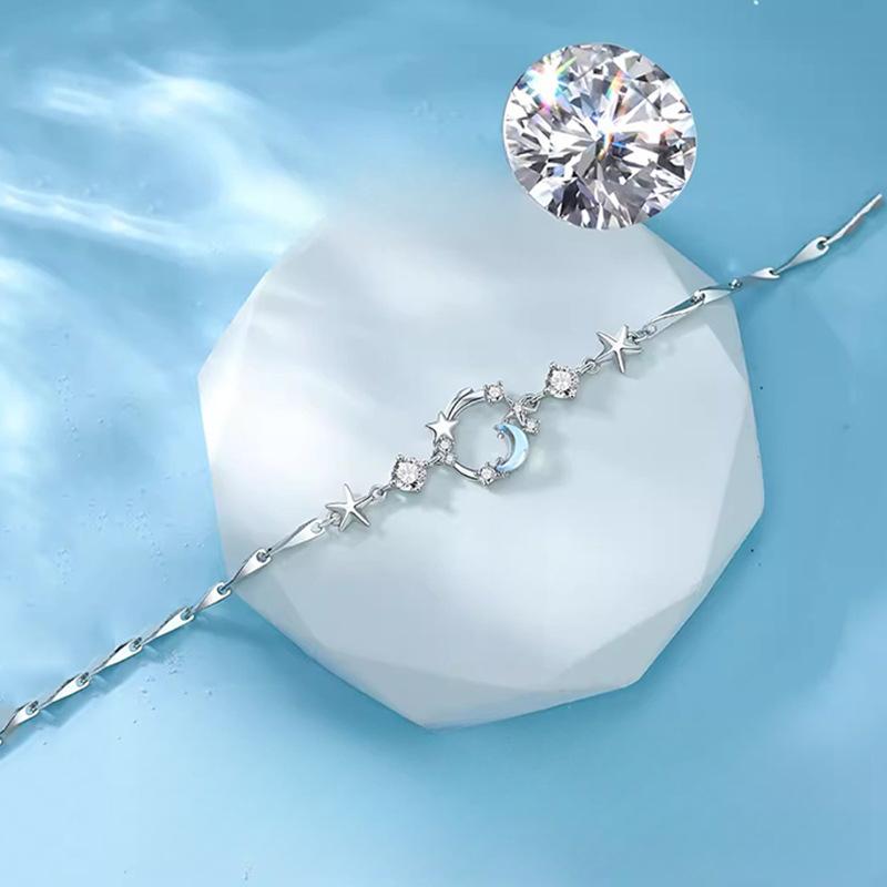 Star and Moon Diffuse Bracelet Women's Light Luxury Delicate Moonstone Moon Star Bracelet Versatile Jewelry Gift