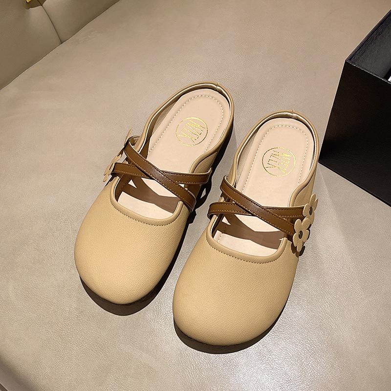 

Модные сумки голова плоскодонные мюли 2025 весна и лето новые универсальные мягкие подошвы фея цветок тапочки уличная обувь женская обувь 40 хаки