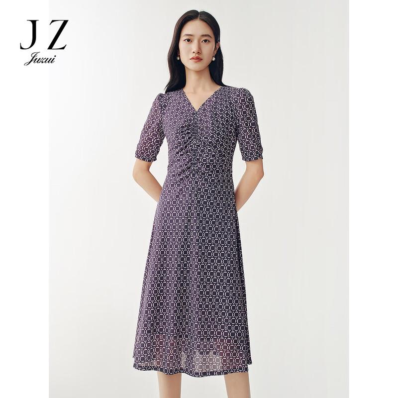 JUZUI Elegant Geometric Print Gauze Dress
