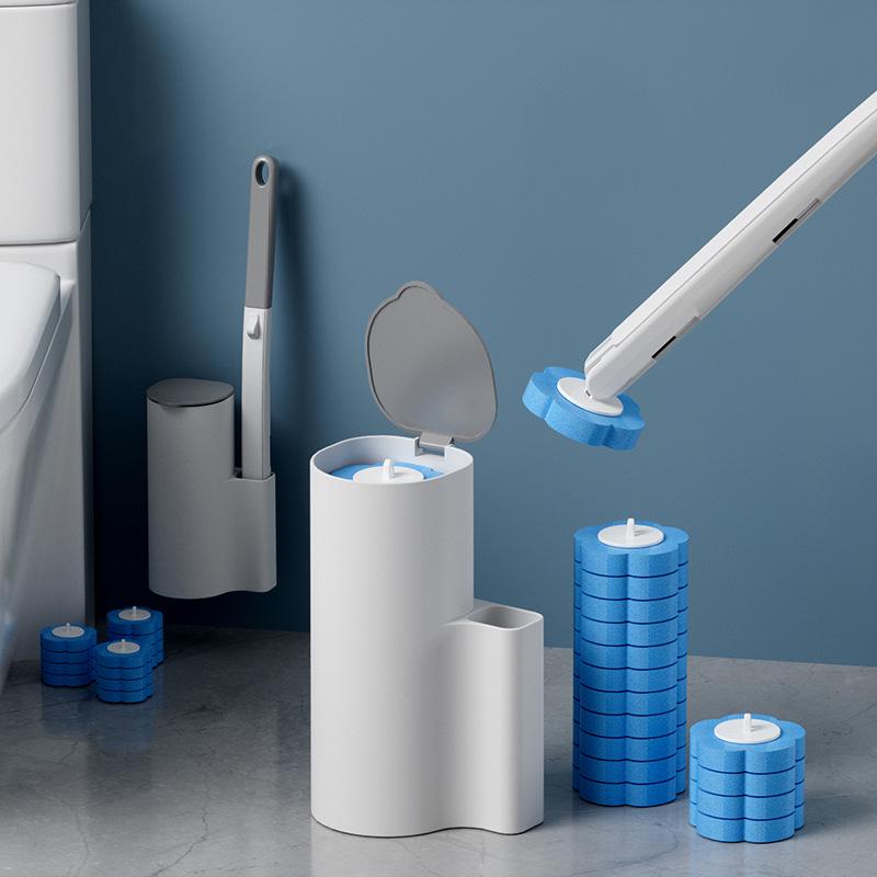 Wall-Mounted Disposable Toilet Brush with Replacement Heads