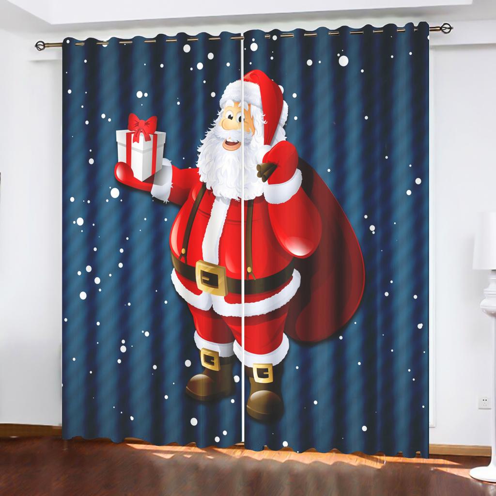 Christmas Santa Claus Suitable Home Decor Living Room Bedroom Blackout Curtains  Balcony Screen Cartoon Cute Perforated