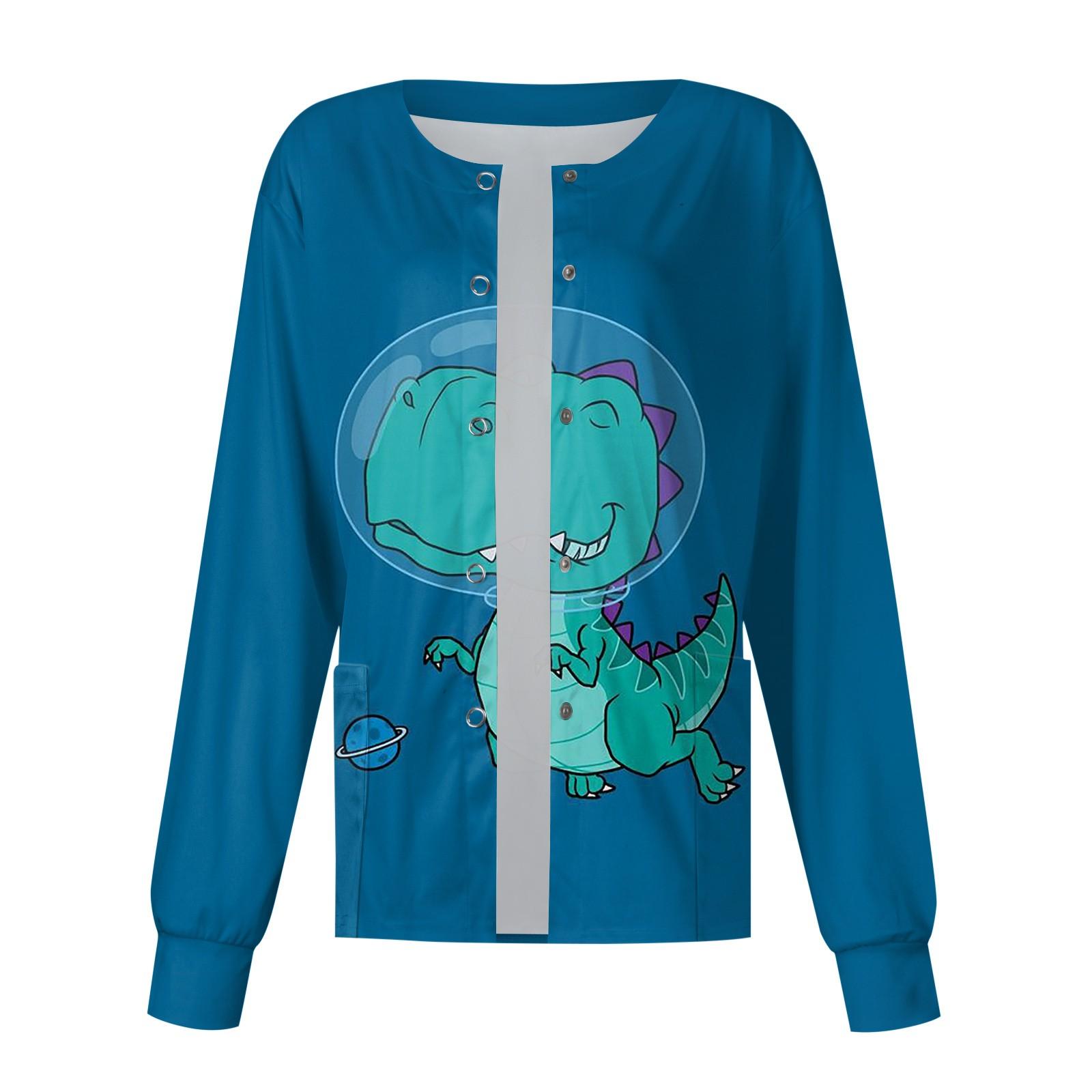 Женский однобортный защитный комбинезон с длинным рукавом и рисунком динозавра — фото 6