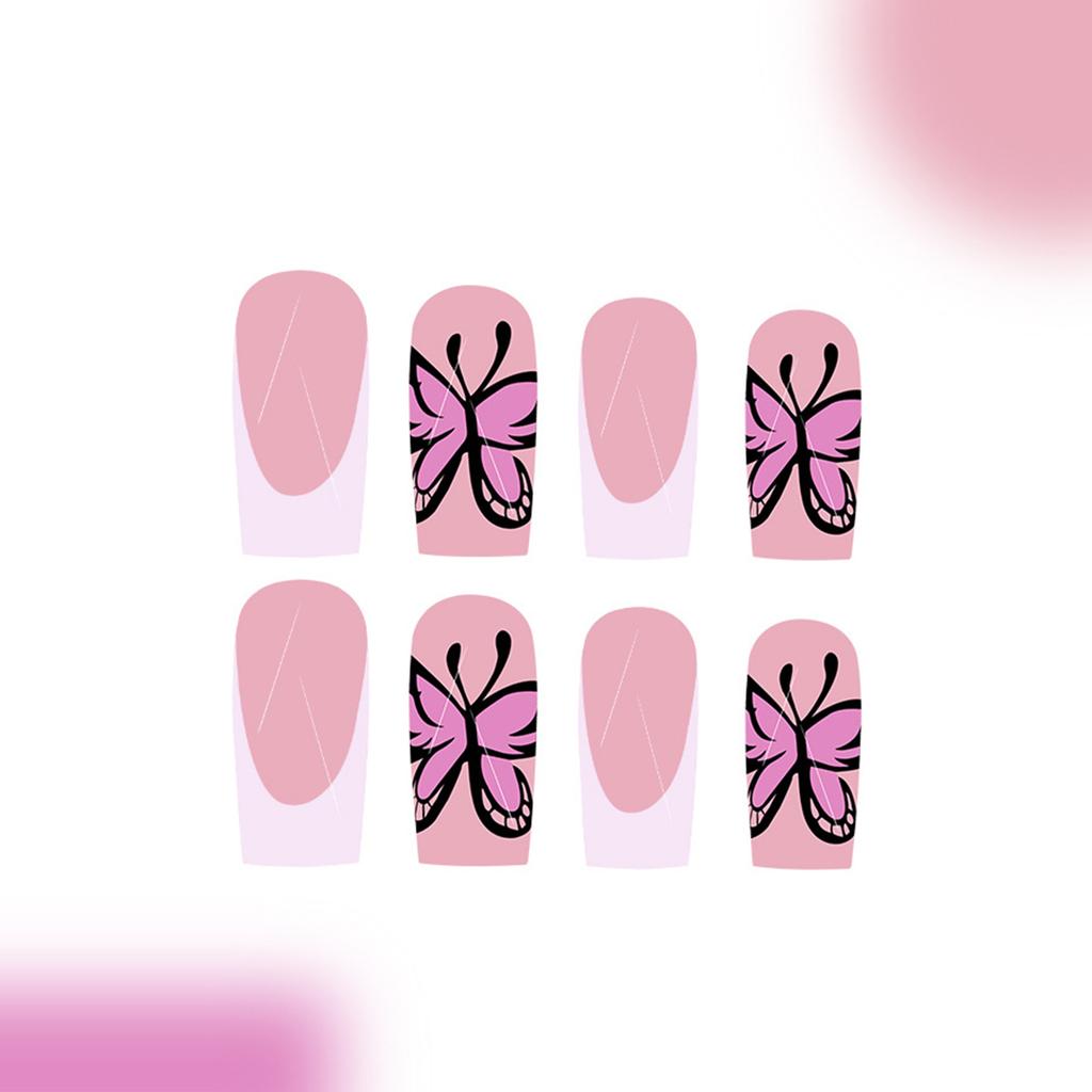 24PCS French Pink False Nails with White Tip Easy Effortless Application to Nails for Fingernail DIY Decoration