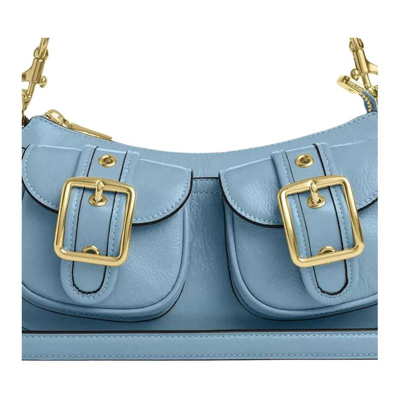 COACH Ashton 25 gold hardware crinkled leather crossbody shoulder bag medium women's blue