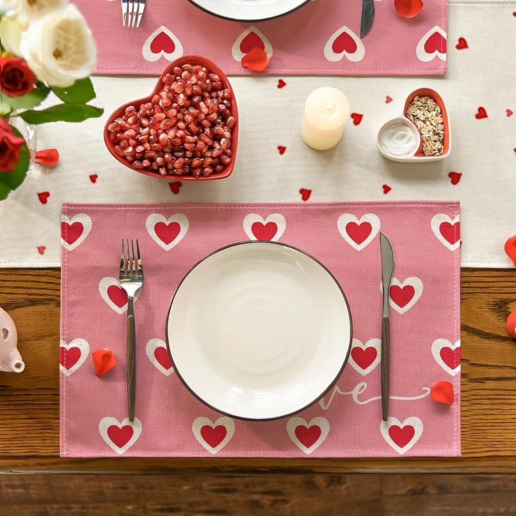 4/6pcs Love Pink Valentine's Day Placemats Mother's Day Wedding Anniversary Placemat for Party Kitchen Restaurant Decoration 12x18inch