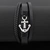 Handmade Leather Bracelet for Men Woven Metal Steel Boat Anchor Bracelet Fashion National Style Jewelry