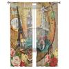 Travel Around The World Vintage Poster Sheer Curtains for Living Room Tulle Window Curtain Bedroom Kitchen Veil Drapes