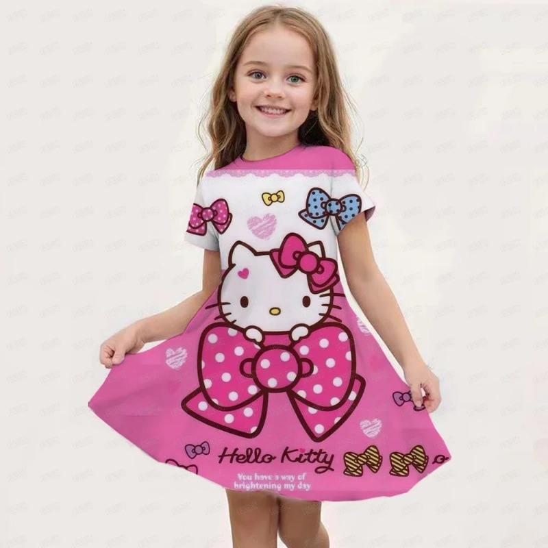 New Summer Girls Dress Fashion Cartoon Cute Cinnamoroll &Hello Kitty 3D Printing