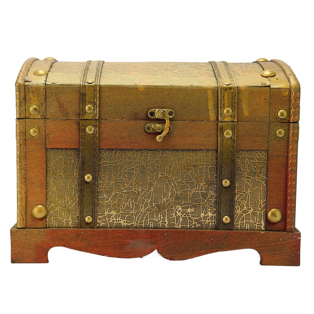 Retro Elegante Dekorative Aufbewahrungsbox Holz Schmuckschatulle Organizer für Armband Halskette Kosmetik Gold L