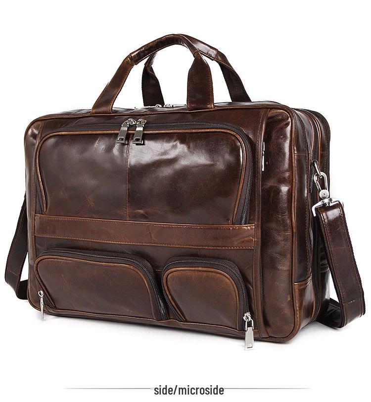 Jiameida Retro Genuine Leather Men's Business Briefcase - Large Capacity Handbag and Laptop Bag