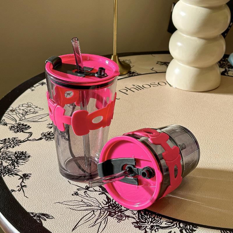 High Value Letter Bamboo Cup With Lid Straw Glass Water Cup Office Home Coffee Cup Gift Water Cup