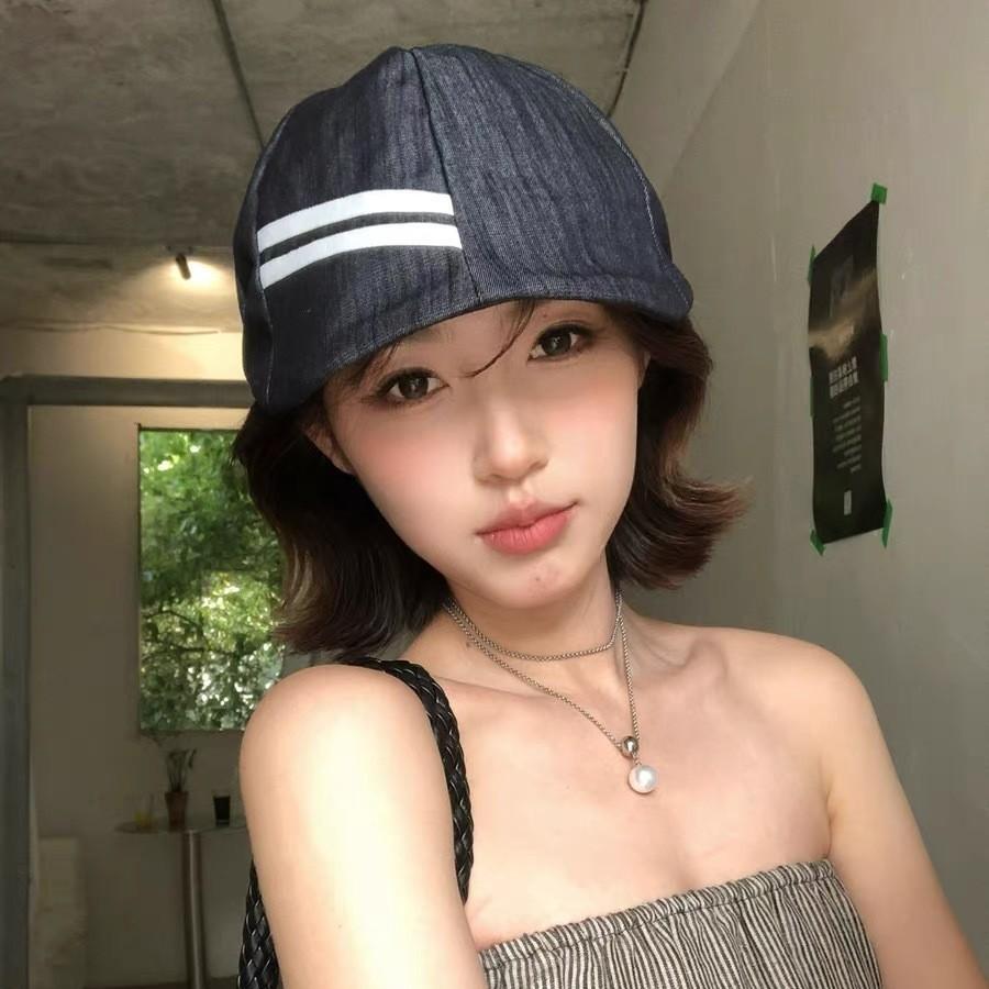 Japanese Retro Literary Cowboy Sailor Forward Hat Women'S Spring And Summer Casual Striped Beret Showing Face Little Navy Hat