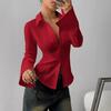 Camicia Casual da Pendolare da Donna, Vestibilità Aderente, Bottoni, Maniche Lunghe Svasate