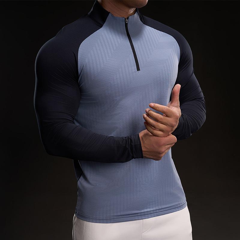 Semi-zipper Ragdoll Sleeves New Quick-drying Ice Silk Long-sleeved T-shirt Men's Casual Sports Elastic Fitness Outdoor T-shirt Top