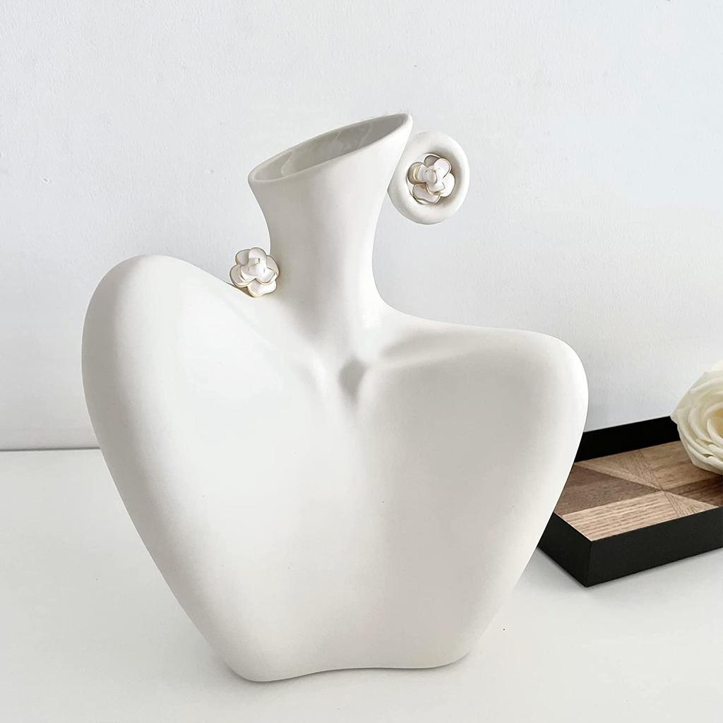 Kroppsvase Hvit keramikkvase Minimalistisk stil, Unik statuekunstbustvase, moderne abstrakt blomstervase for hjemmeinnredning, midtdeler, borddekorasjon