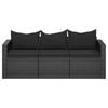 Vidaxl 3-Seater Garden Sofa With Cushions, Black, Poly Rattan