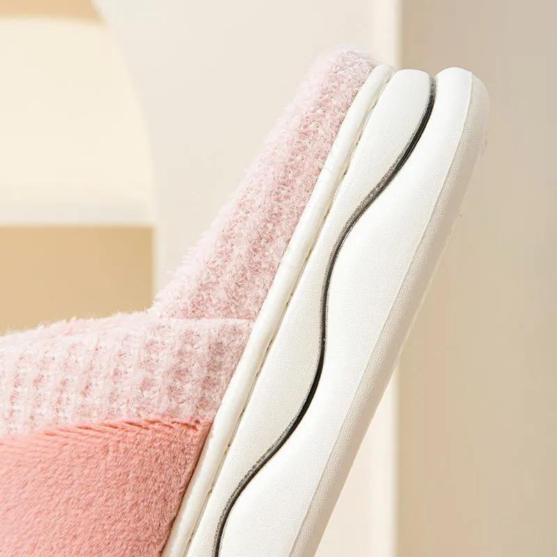 WTEMPO Women's Thick Flat Heel Indoor Home Plush Warm Slippers Large Size Close-toe Autumn Winter Cotton Slippers