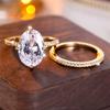 Crystal Female White Green Zircon Oval Stone Ring Set Fashion Vintage Gold Color Bridal Wedding Engagement Jewelry For Women