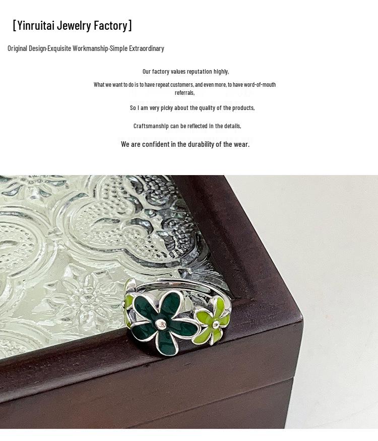 Yinruitai S925 Sterling Silver Floral Drip Oil Ring: Women's Simple Retro Fashion with Push-Pull Design.