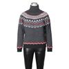 Women's Blue Retro Fair Isle High Neck Wool Sweater