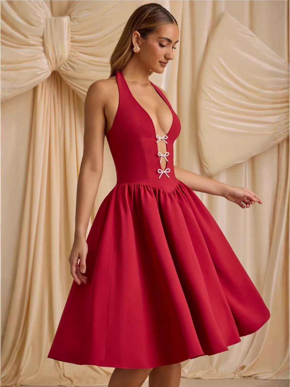 2026 Spring/Summer Women s Sexy Elegant Halter Backless Wide-Hem Dress Small чёрный