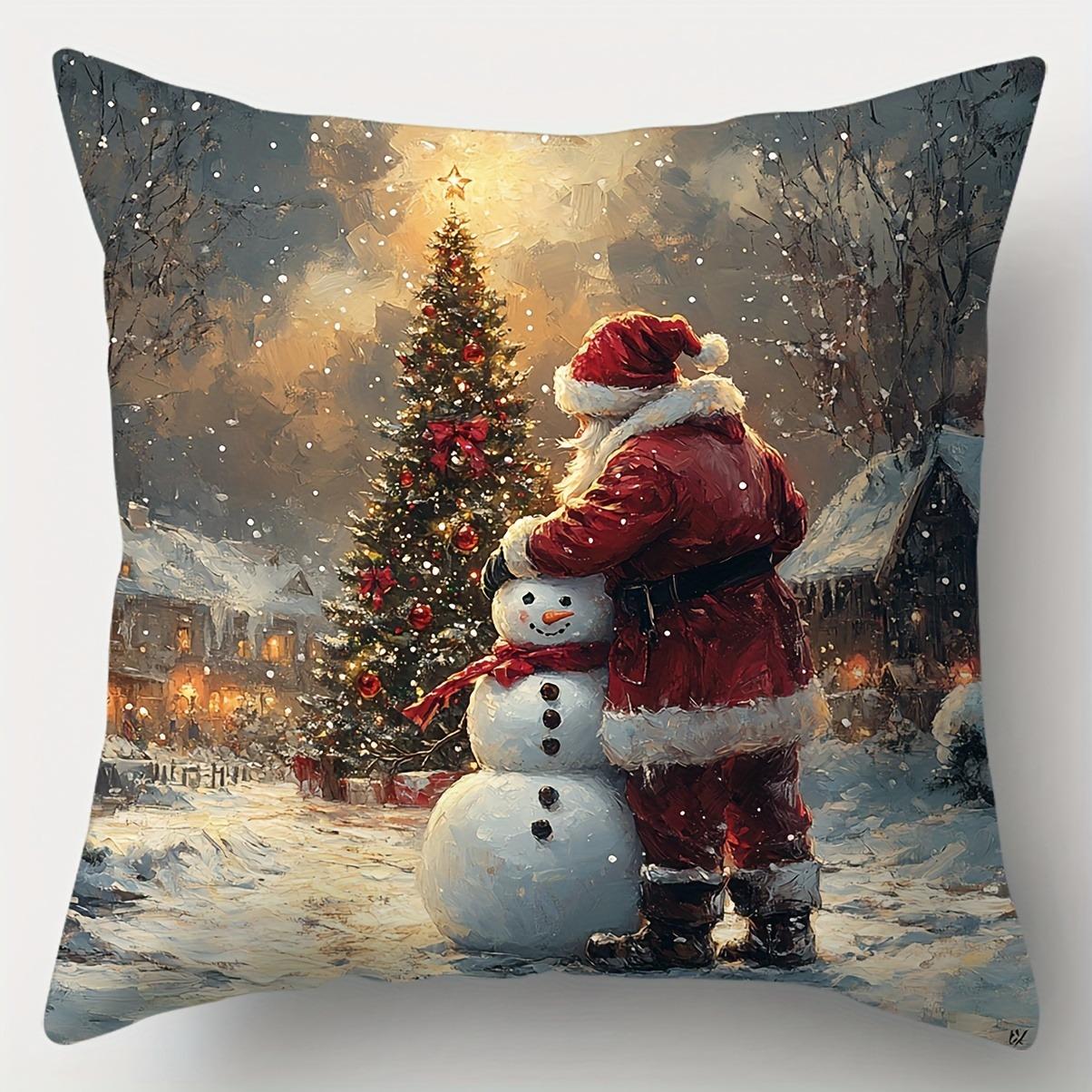 

Рождественское украшение наволочка Зимняя снежная сцена Санта-Клаус Снеговик наволочка Чехол для диванной подушки украшение для дома 40x40cm