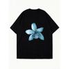 Übergroßes T-Shirt-Kleid Schwarz Blau Orchideen-Blumendruck Lässiger Streetwear-Stil Für Damen Sommer-Outfit