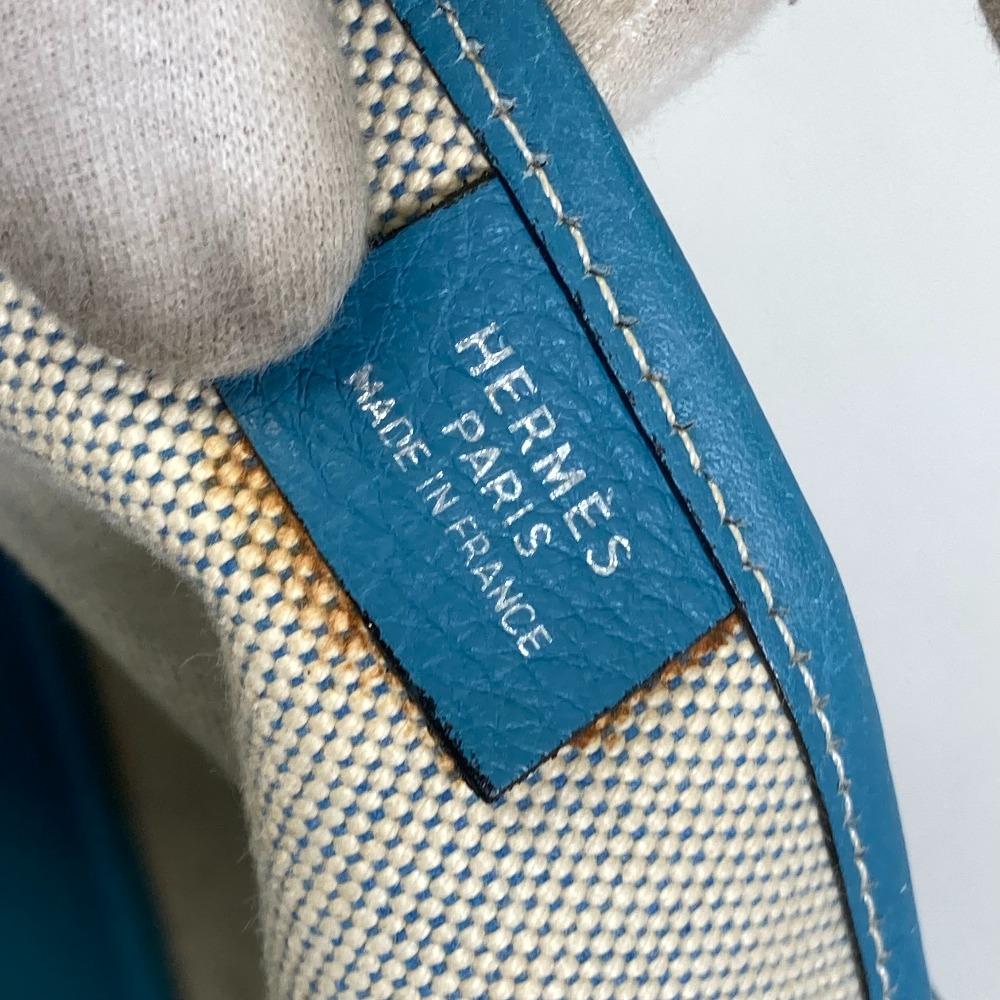 Hermes Shoulder Bag Jardine PM Tote Bag ToileH / Taurillon Clemence Blue/natural