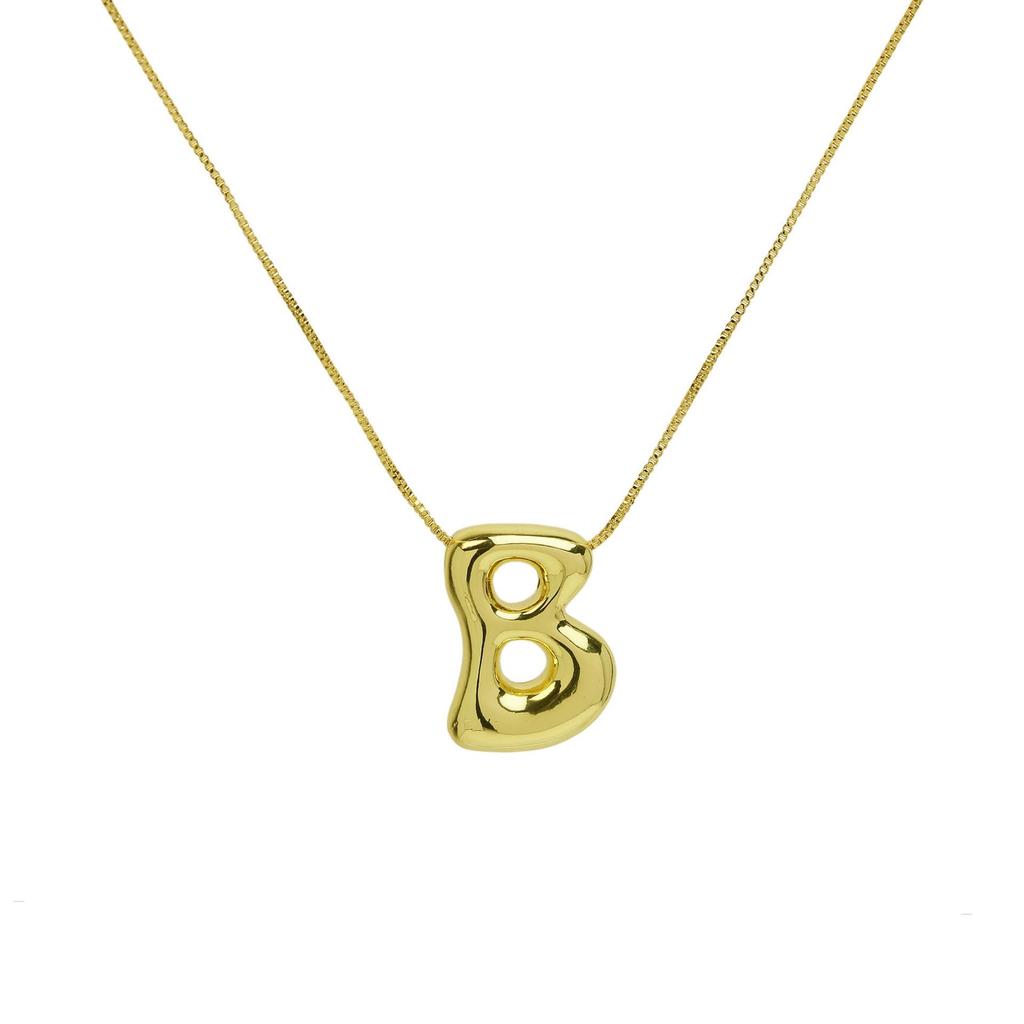 18K Gold Plated Copper Balloon Bubble Chubby Alphabet Pendant Necklace