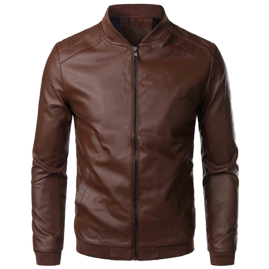 Pánská jarní podzimní nová kožená bunda Módní špičková trendy motocyklová bunda Korejský styl Slim fit Stojáček Svrchní oblečení