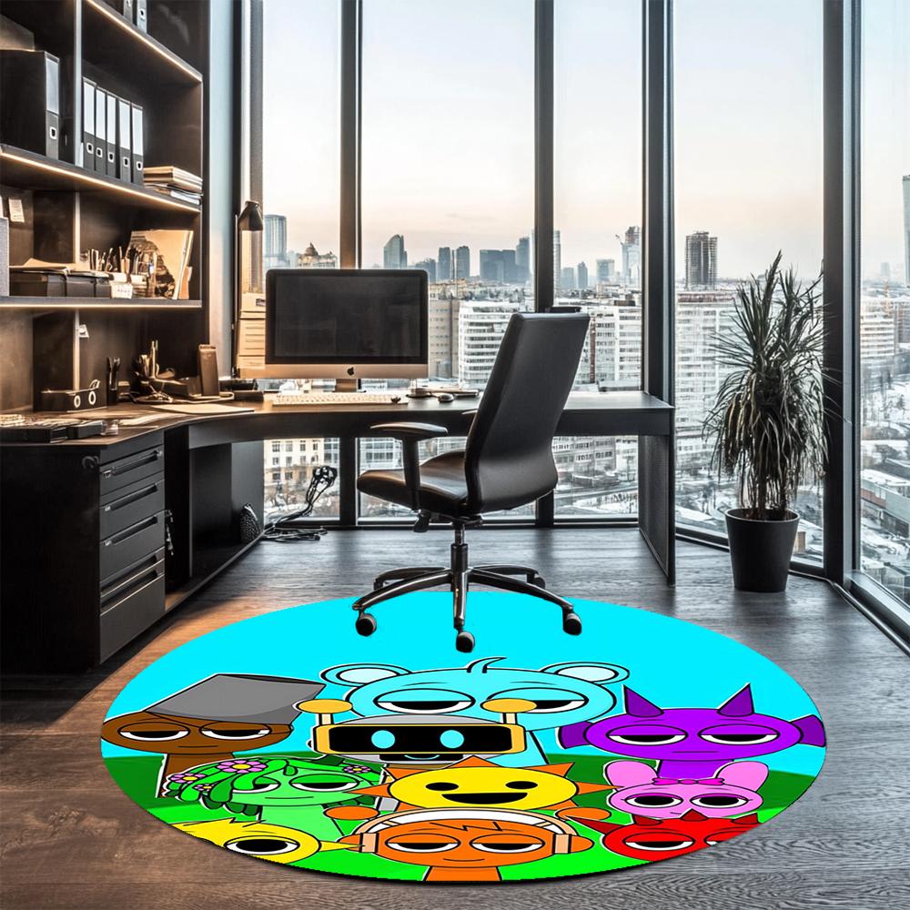 Sprunki Printed Round Rug Carpet Chair Rug Area Rug Entryway Doormats,for Office Chair Living Room Bedroom Kitchen Room.
