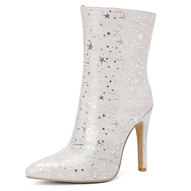 Luxury Women's Ankle Boots Winter Shoes New 2024 Trends Gold Silver Thin Heel Women's Party Dance Boots Large Size Footwear