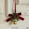Christmas Bell Hanging Ornament Velvet Red Bow Pine Cone Pine Branch Pendant for Xmas Tree Window Door  Holiday Party Decoration