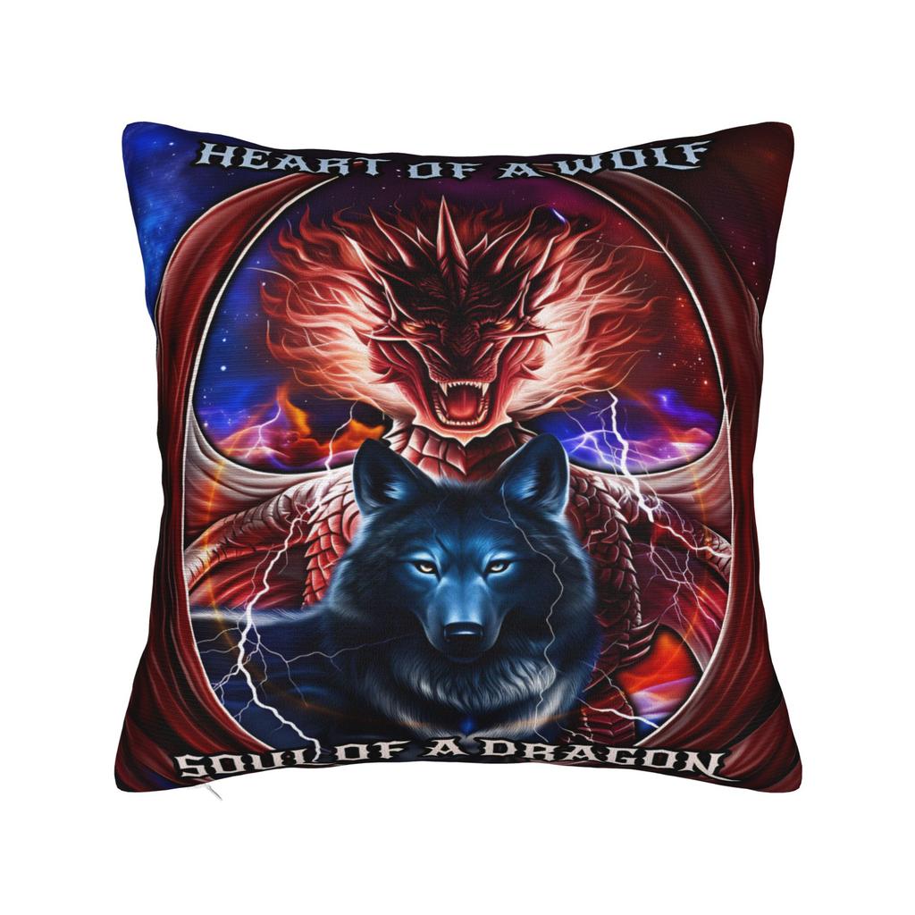 White Wolf And Blue Dragon Pillow Cover Funny Pillow Case For Sofa Couch Bed Living Room Comfy Cushion Cover Gift