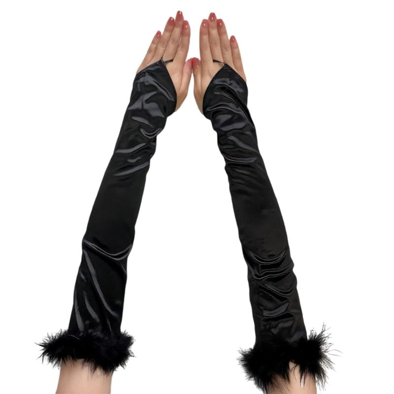 Feathered Chain Formal Evening Gloves Flexible Cotton Stretch Fabric Traditional Black White Stage Gloves