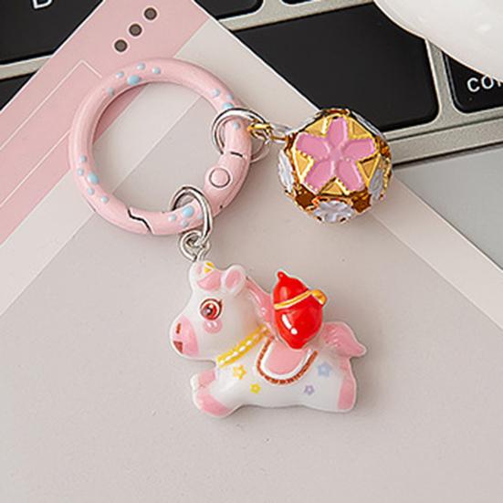 Keychain Pendant 3D Horse Hollow Bell Key Chain with Metal Ring Lucky Charm Bags Keys Gift Accessory