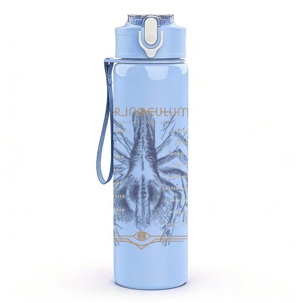 1PC Faint abstract floral sketch print 750ml colorful plastic sports water bottle leakproof pop up lid with straw for outdoor work home use