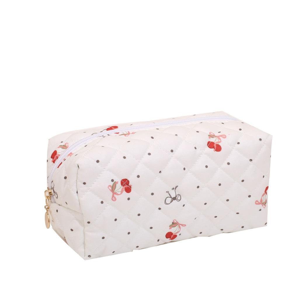 Módny štvorcový dámsky clutch taštička na make-up prenosná roztomilá dámska kozmetická toaletná taštička kabelka so zipsom s potlačou mašle
