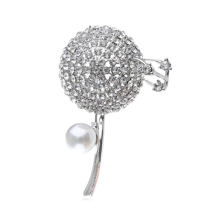 Temperament Dandelion Inlaid Diamond Brooch, Women'S Coat Pearl Corsage Suit Accessories Pin