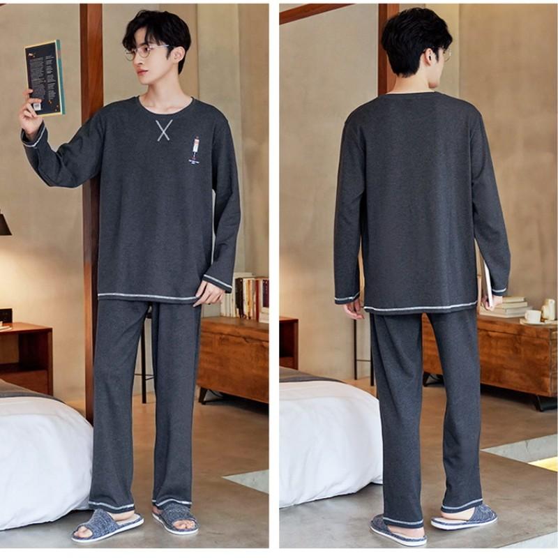 Pijamale bărbați cu mânecă lungă din bumbac, primăvară și toamnă.
