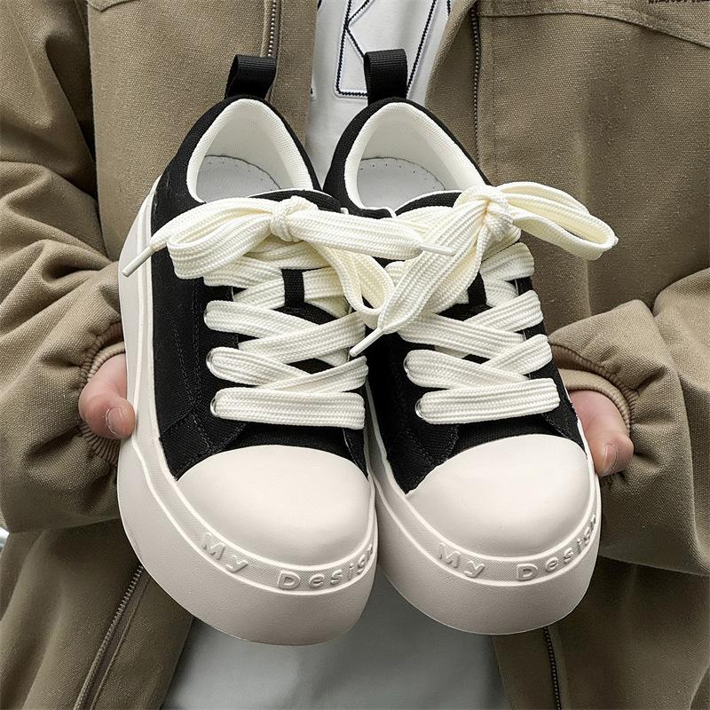 Big head shoes black and white canvas shoes raw niche thick sole heightening casual shoes ugly cute shoes board shoes
