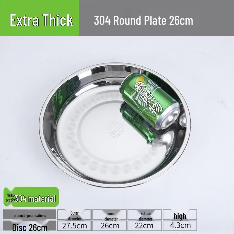 Jinjinlin 26cm Stainless Steel Shallow Round Plate (2-Pack)