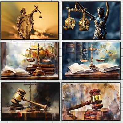 Vintage Style Law Scales Justice Judicial Symbol Poster Canvas Painting Wall Art Pictures Lawyer Office Home Decor