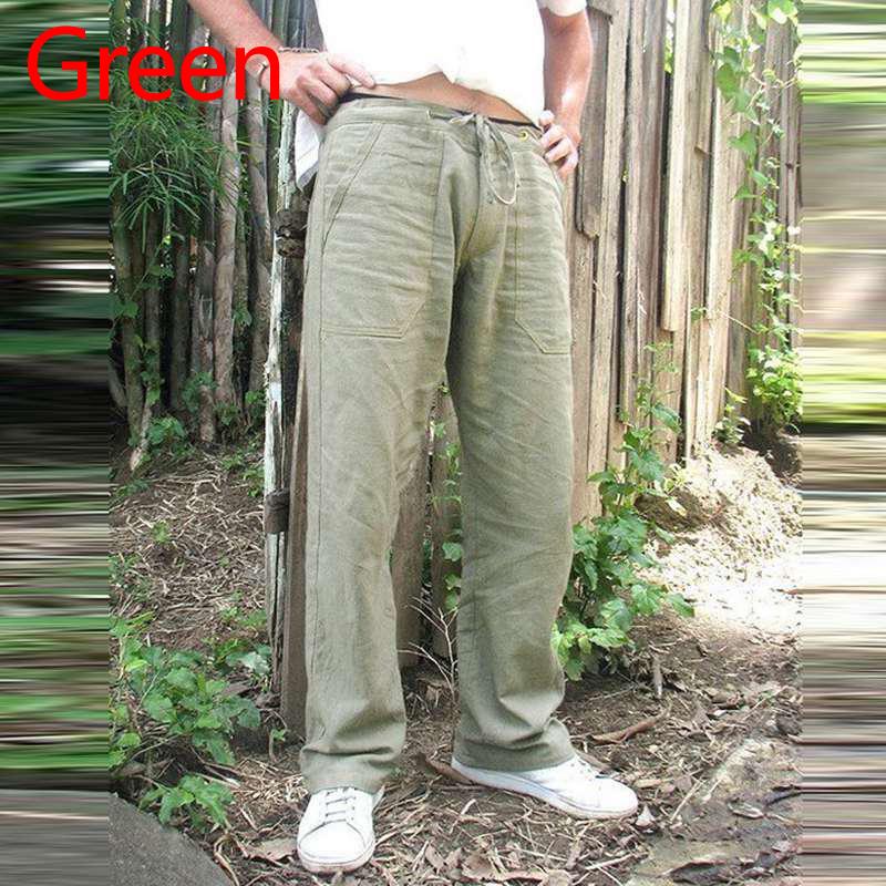 Mens Baggy Loose Wide Leg Straight Pants Casual Plain Yoga Linen Cotton Trousers