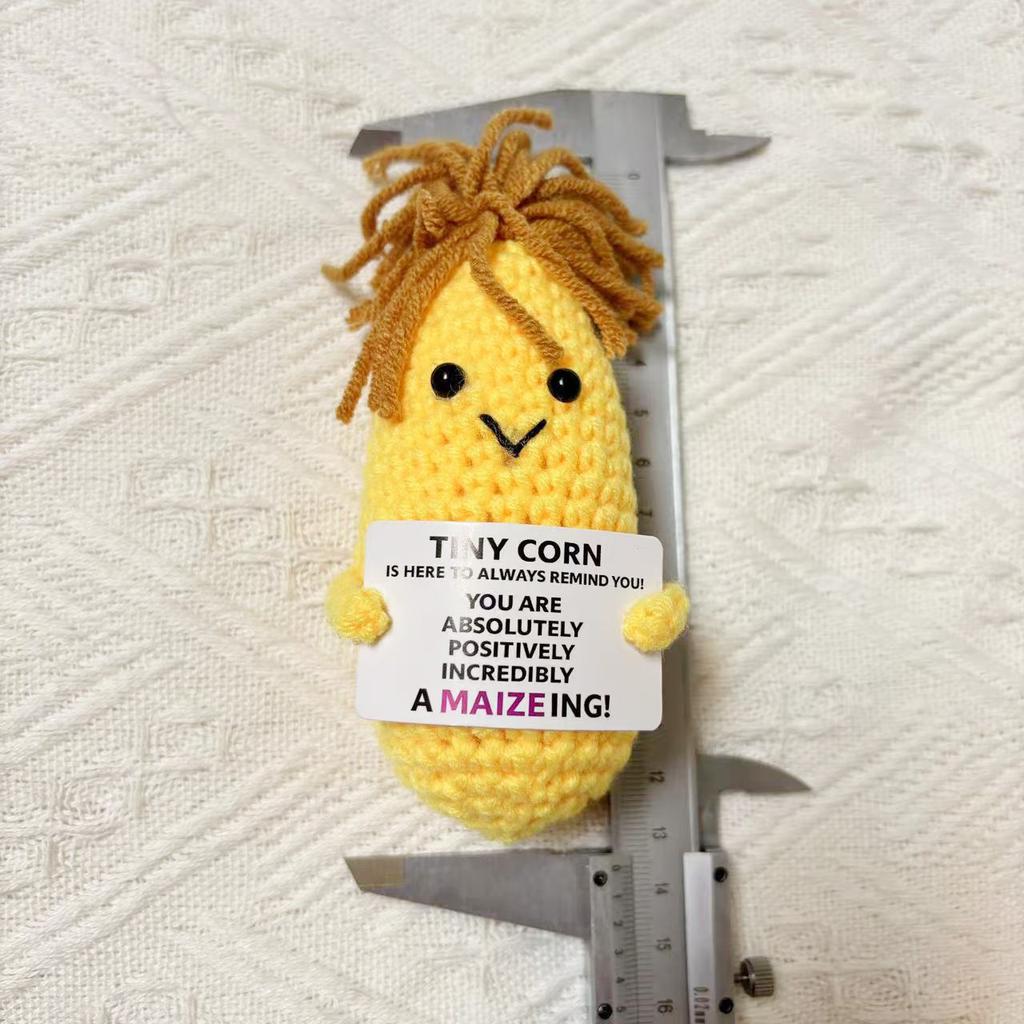 Funny Crochet Corn Doll Ornament Home Room Decoration Handmade Knitted Positive Energy Corn Doll With Card Christmas Party Gift