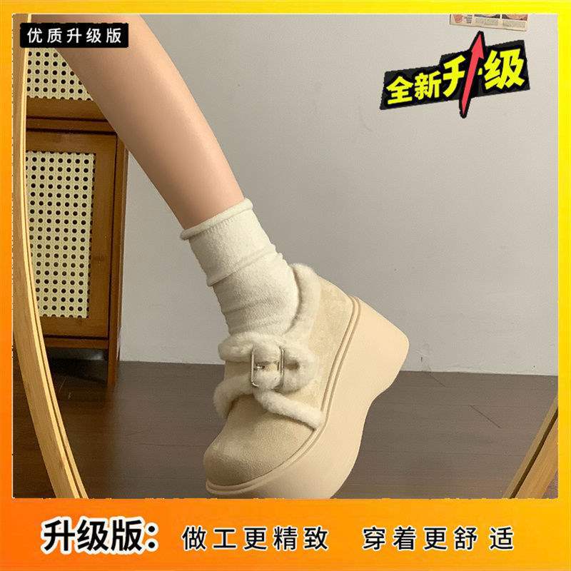 Fleece muffin thick-soled Birkenstock cotton shoes for women's winter wear 2025 new retro warm fluffy shoes