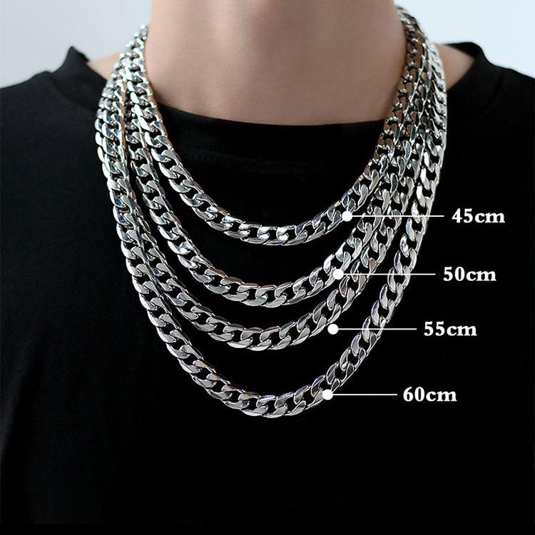 Men's Trendy Cuban Chain Necklace - Titanium Steel, Non-fading, Thick Iron Chain, Hip Hop Style, European/American Fashion.