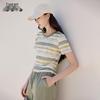 Xiangying Women's 2025 Summer Striped Contrast Short Sleeve T-Shirt