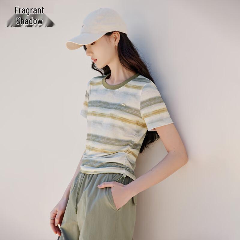 Xiangying Women's 2025 Summer Striped Contrast Short Sleeve T-Shirt