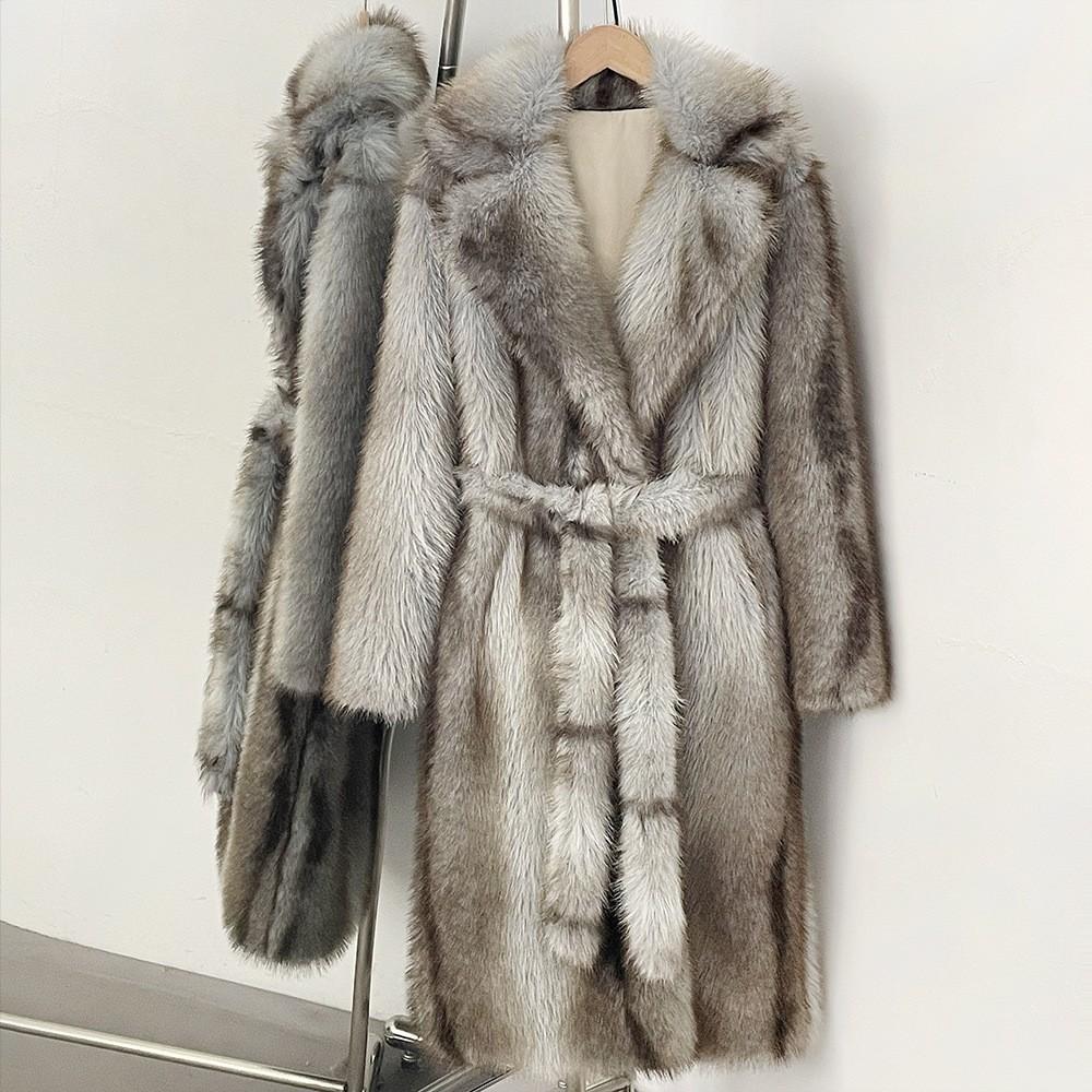Long thickened high-end celebrity style environmentally friendly fox fur coat autumn and winter new imitation fur coat women's